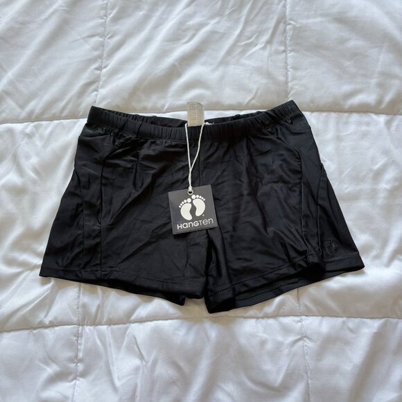 NWT Hang Ten Womens Large Hybrid Swim Shorts Black Adjustable Beach - Picture 1 of 8